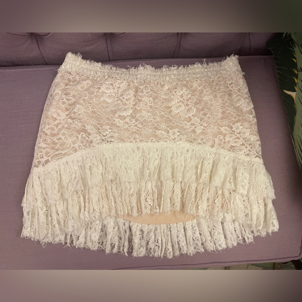 LoveShackFancy High Low Lace Mini Skirt L